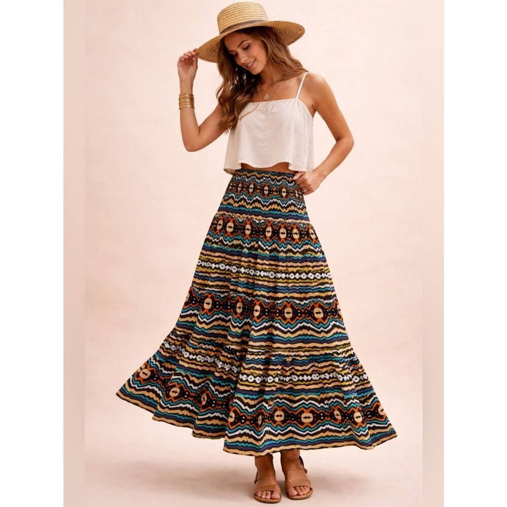 NWT Elizabeth and James Multicolor Tribal Maxi Skirt
